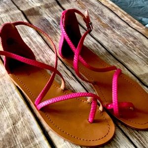 New Express faux snake pink sandals. Size 9.